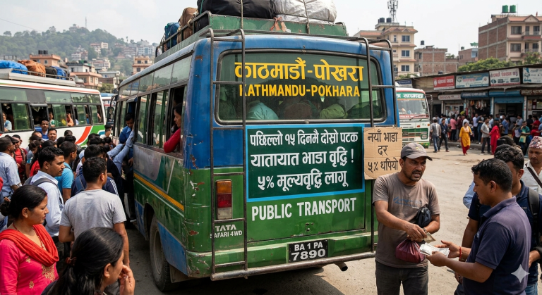 यात्रुलाई चर्को भार: दुई सातामै दोस्रो पटक बढ्यो सार्वजनिक यातायातको भाडा